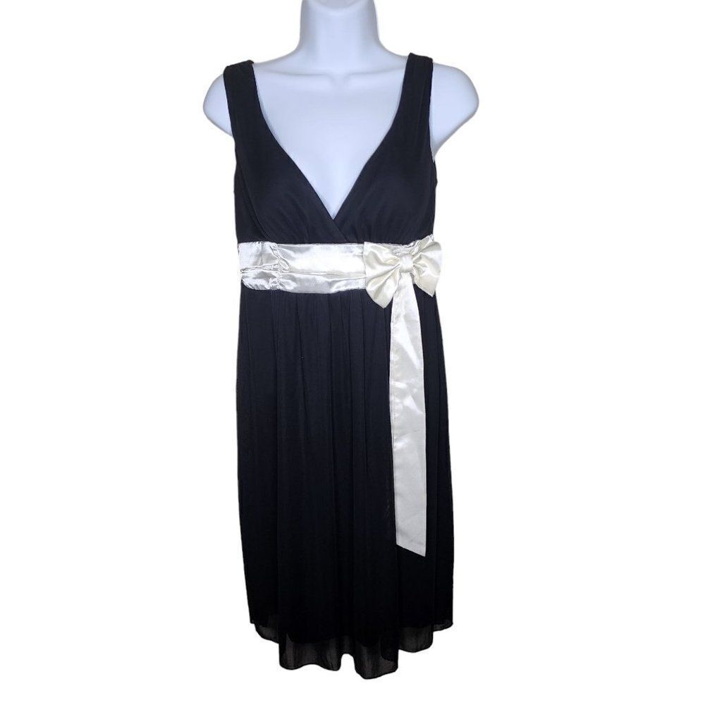 Vintage 90s Y2K V-Neck Cocktail Mini Dress Womens Size M Black Satin Belt
